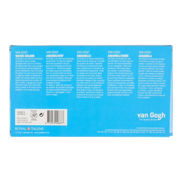 Van Gogh Estuche de acuarelas con 18 colores en medias pastillas y 2 tubos de 10 ml Van Gogh Estuche de acuarelas con 18 colores en medias pastillas y 2 tubos de 10 ml
